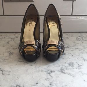 GUESS snake skin peep toe pumps